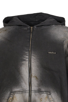 BLACK DIRTY-WASH HOODIE ZIP-UP / BLK