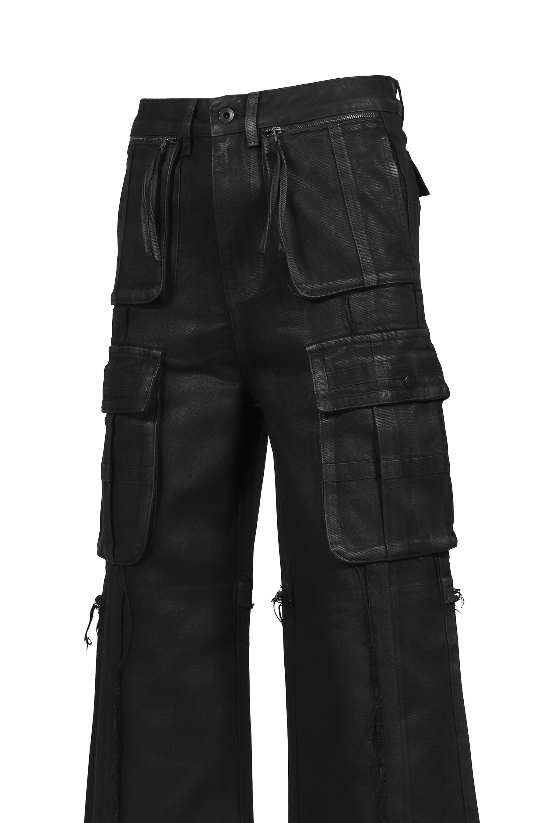 CROSS FRINGE PANTS / WAXED BLACK