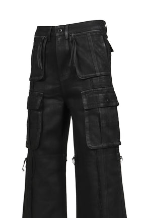 CROSS FRINGE PANTS / WAXED BLACK