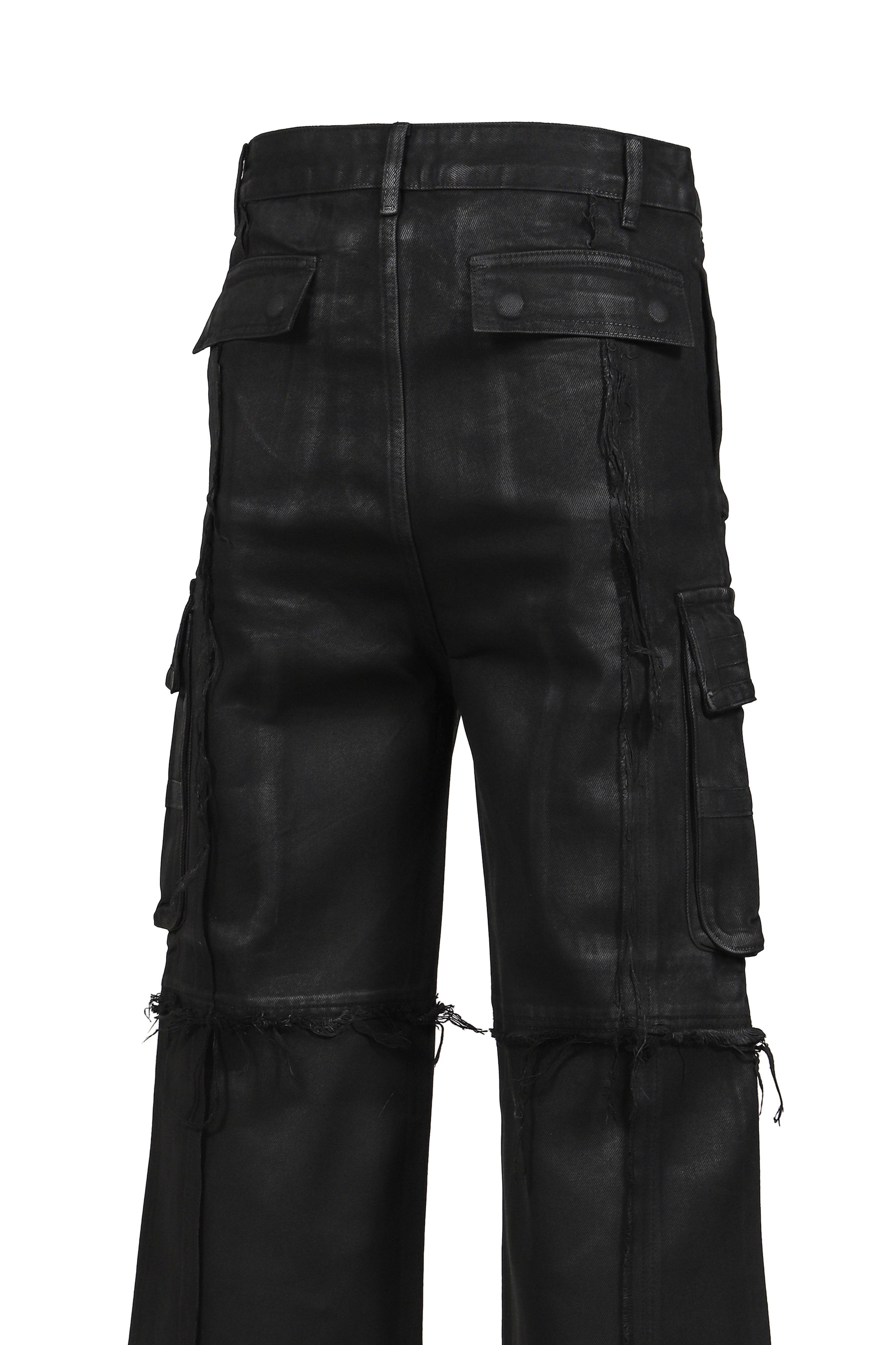 CROSS FRINGE PANTS / WAXED BLACK