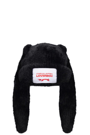 FLUFFY CHUNKY RABBIT BEANIE / BLACK