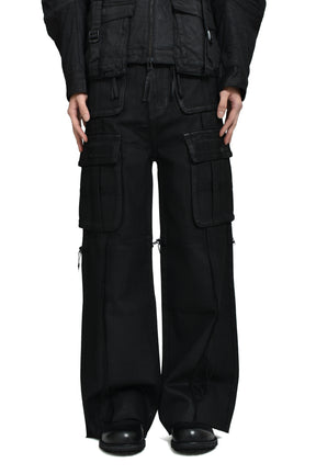 CROSS FRINGE PANTS / WAXED BLACK