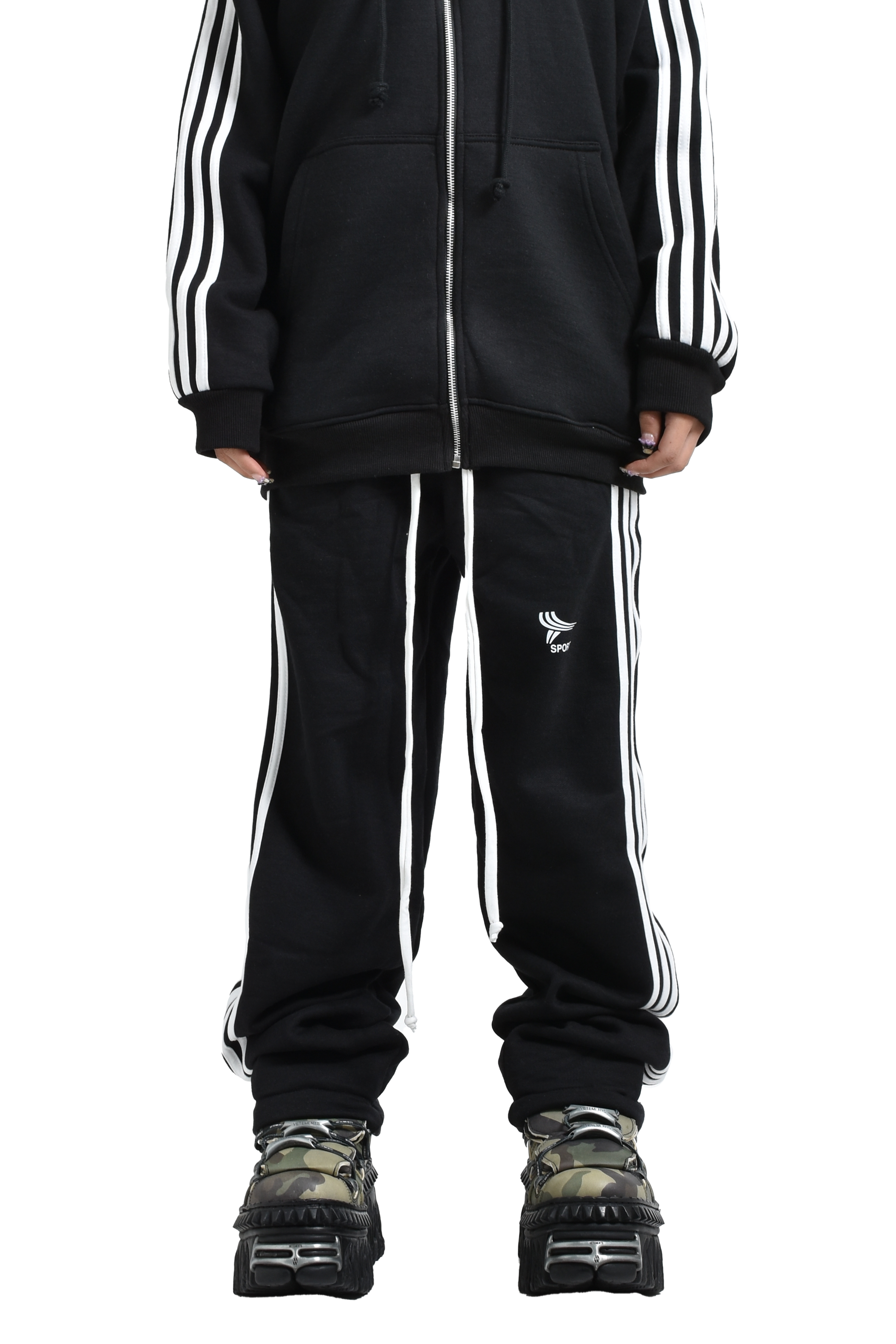 YORI SPORT 5 STRIPE PRINTEDSWEATPNTS / BLK