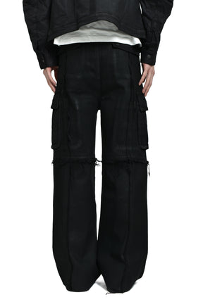 CROSS FRINGE PANTS / WAXED BLACK