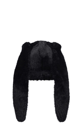 FLUFFY CHUNKY RABBIT BEANIE / BLACK