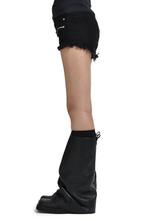 HIGH WAIST LACE UP SHORT / BLK 