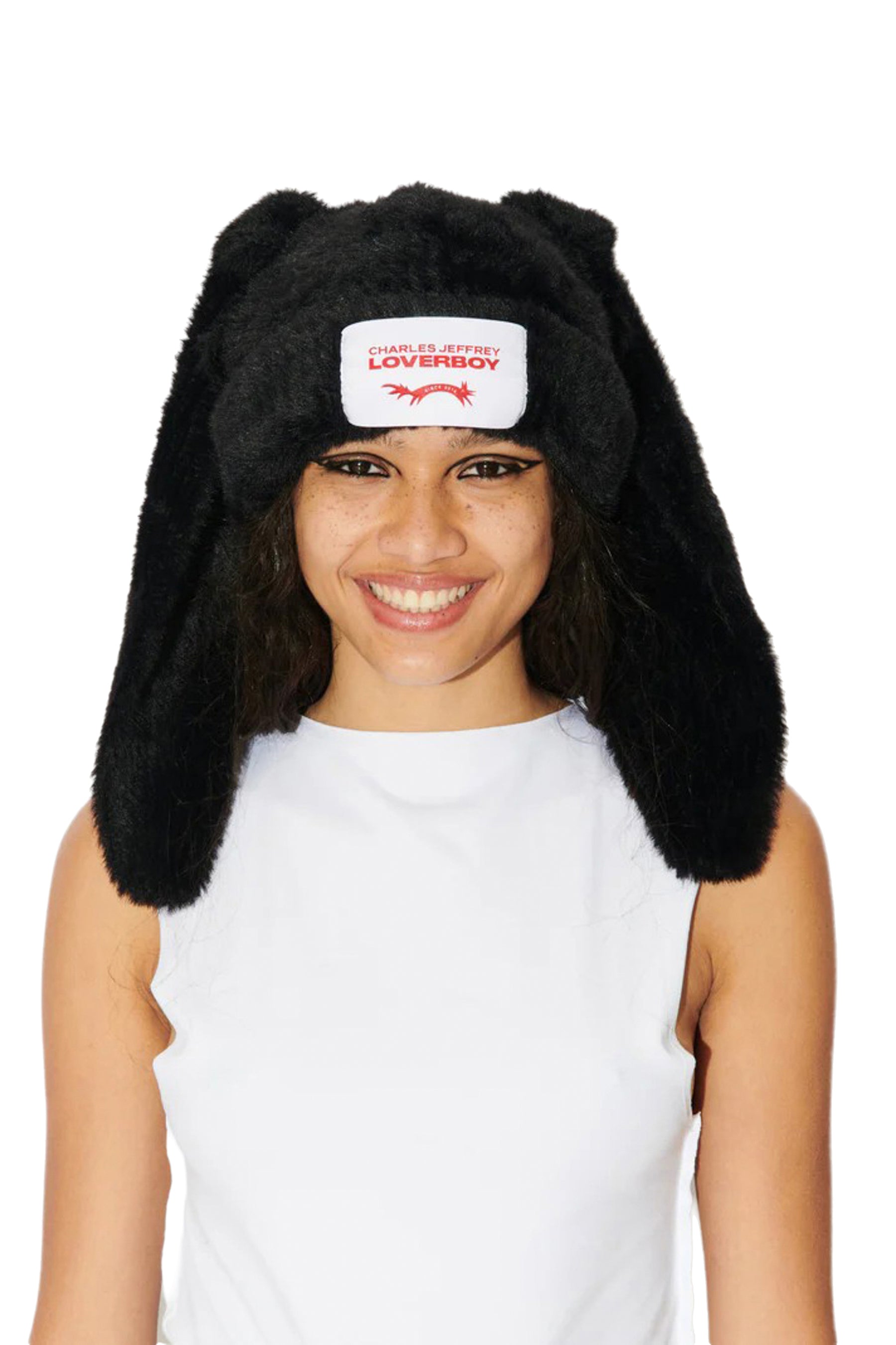 FLUFFY CHUNKY RABBIT BEANIE / BLACK