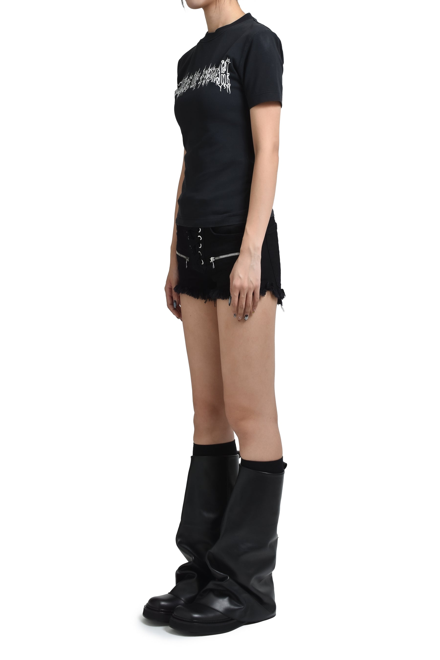 HIGH WAIST LACE UP SHORT / BLK 