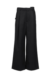 WIDE-LEGGED ELASTICATED TROUSERS / BLK