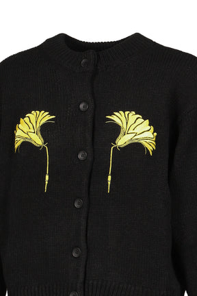 EMBROIDERY KNIT CARDIGAN / BLK