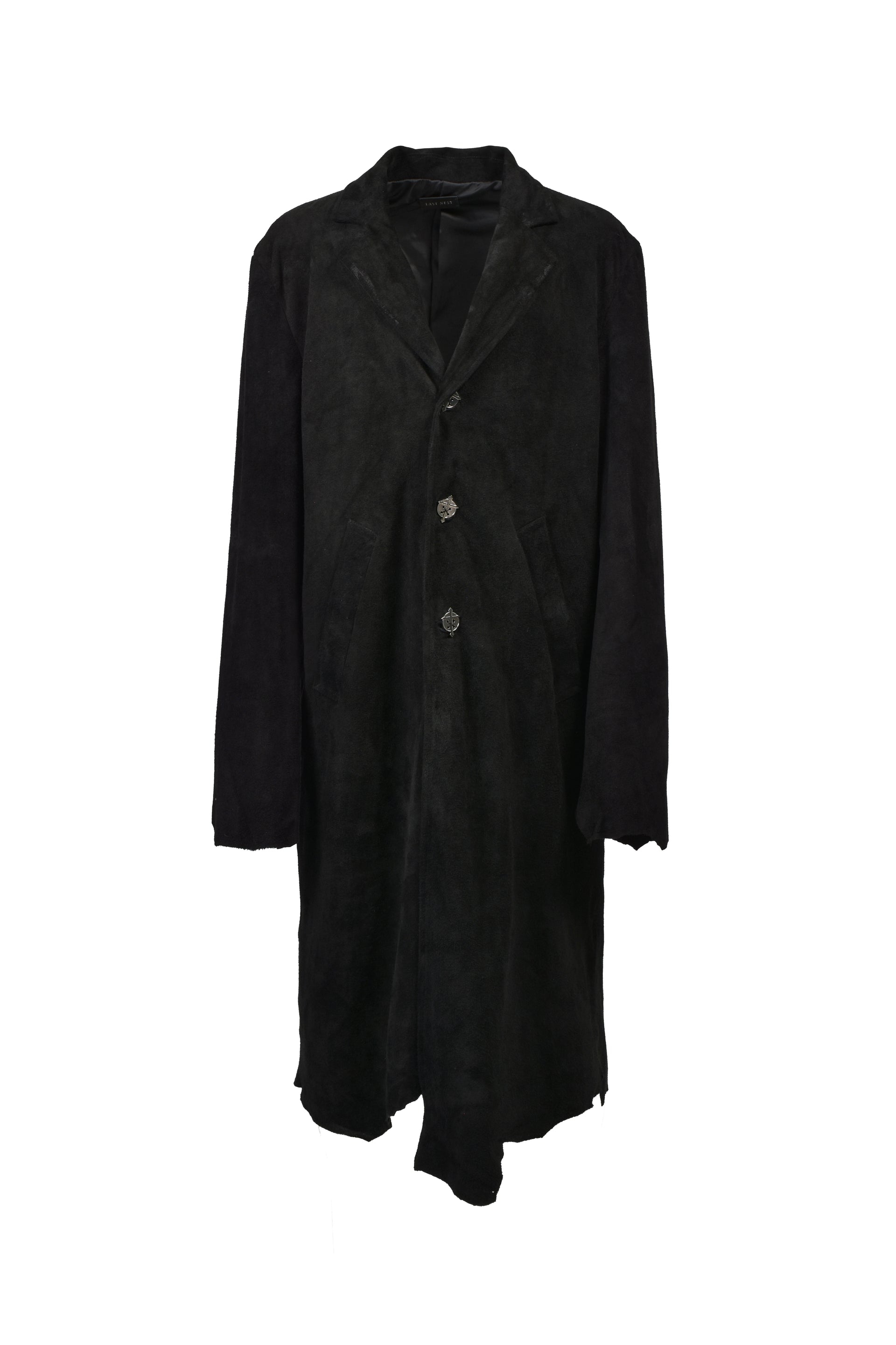 SUEDE LEATHER CROSS COAT / BLK