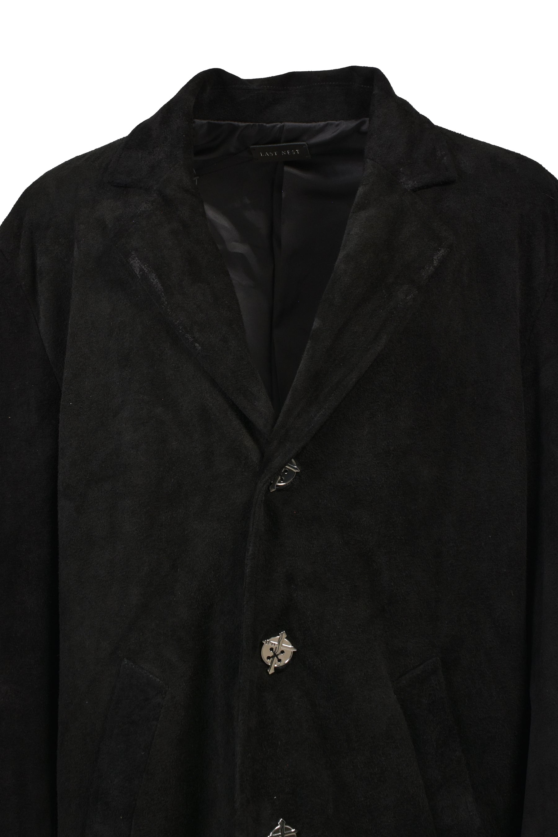 SUEDE LEATHER CROSS COAT / BLK