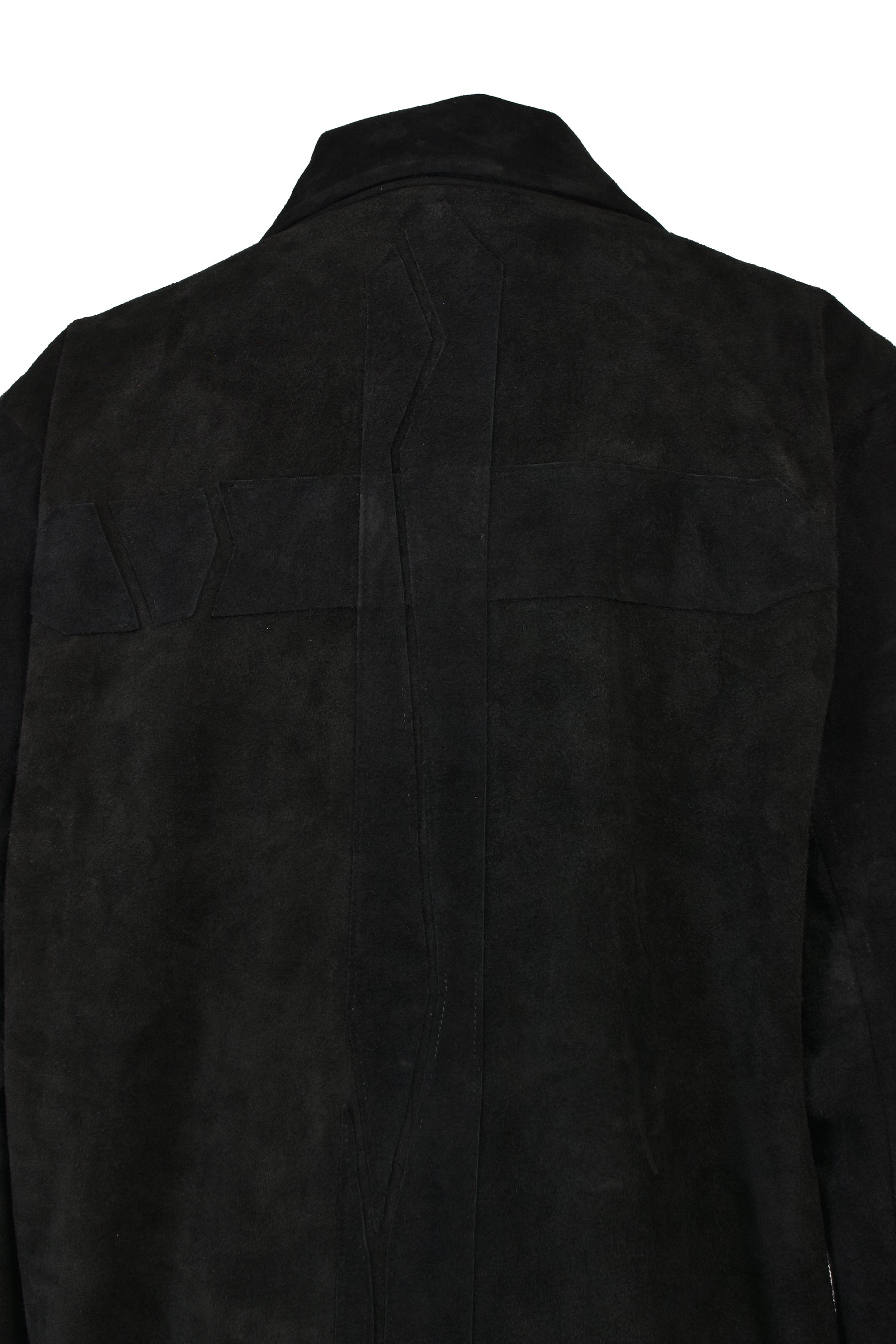 SUEDE LEATHER CROSS COAT / BLK