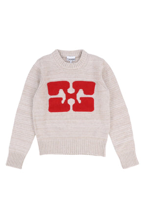 GRAPHIC O-NECK PULLOVER BUTTERFLY / BEI