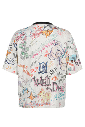 DOODLE PRINTED T-SHIRT / M/GREY