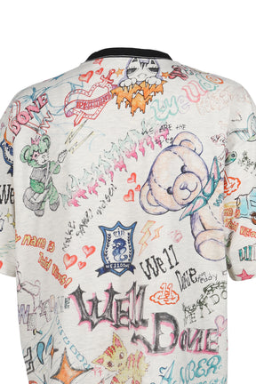 DOODLE PRINTED T-SHIRT / M/GREY