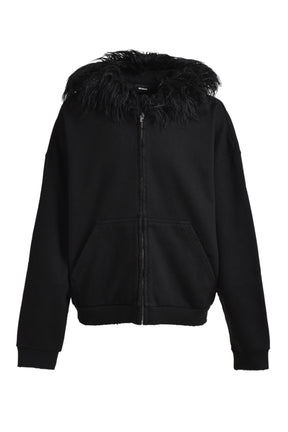 FUR HOODIE ZIP-UP / BLK