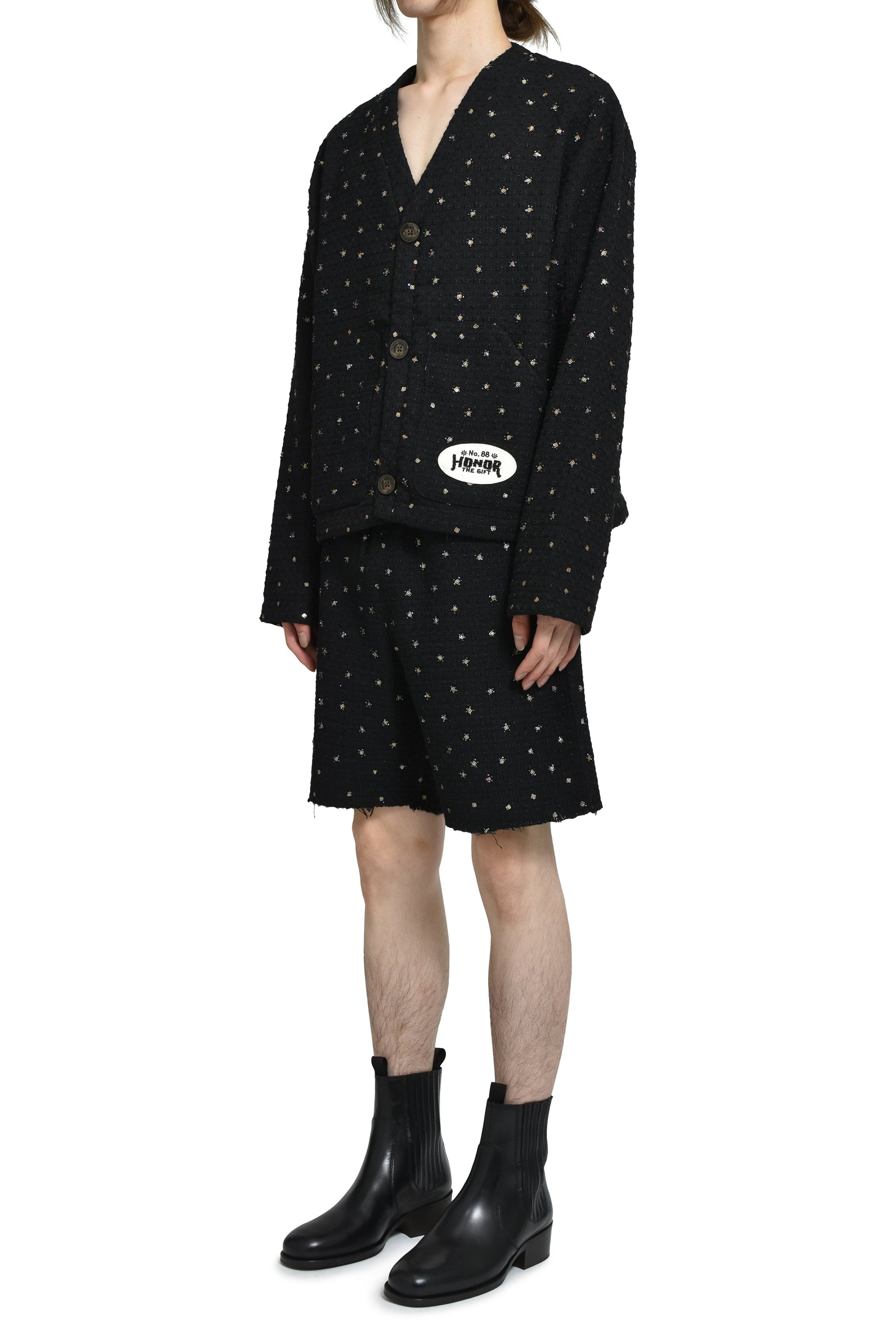 BEADED CARDIGAN / BLK