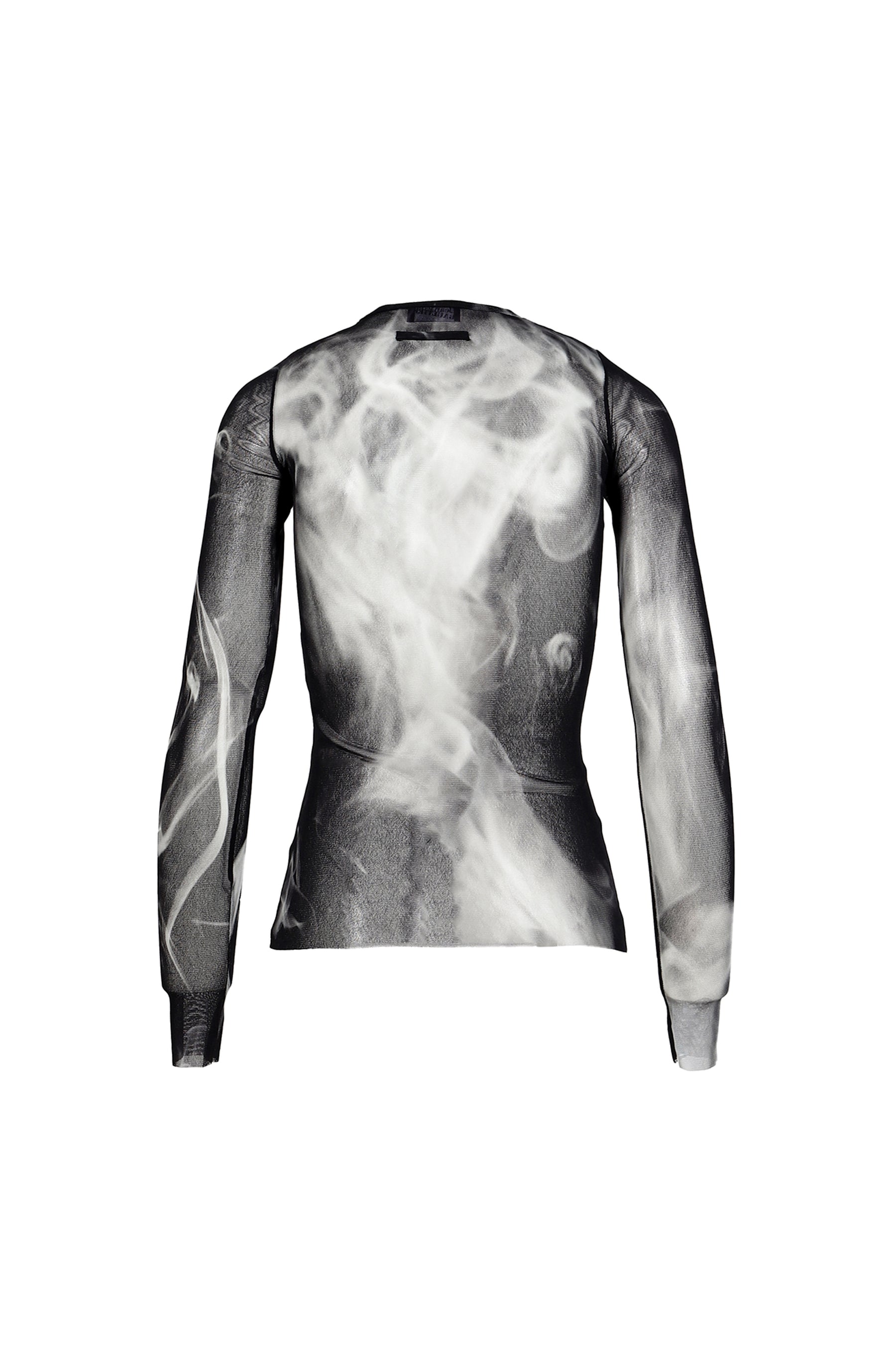 MESH LONG SLEEVES TOP PRINTED "SMOKING WOMEN" / BLK GRY WHT