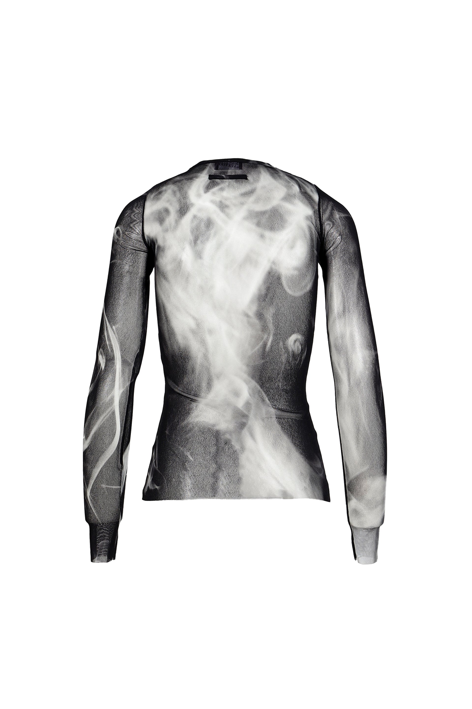 MESH LONG SLEEVES TOP PRINTED "SMOKING WOMEN" / BLK GRY WHT