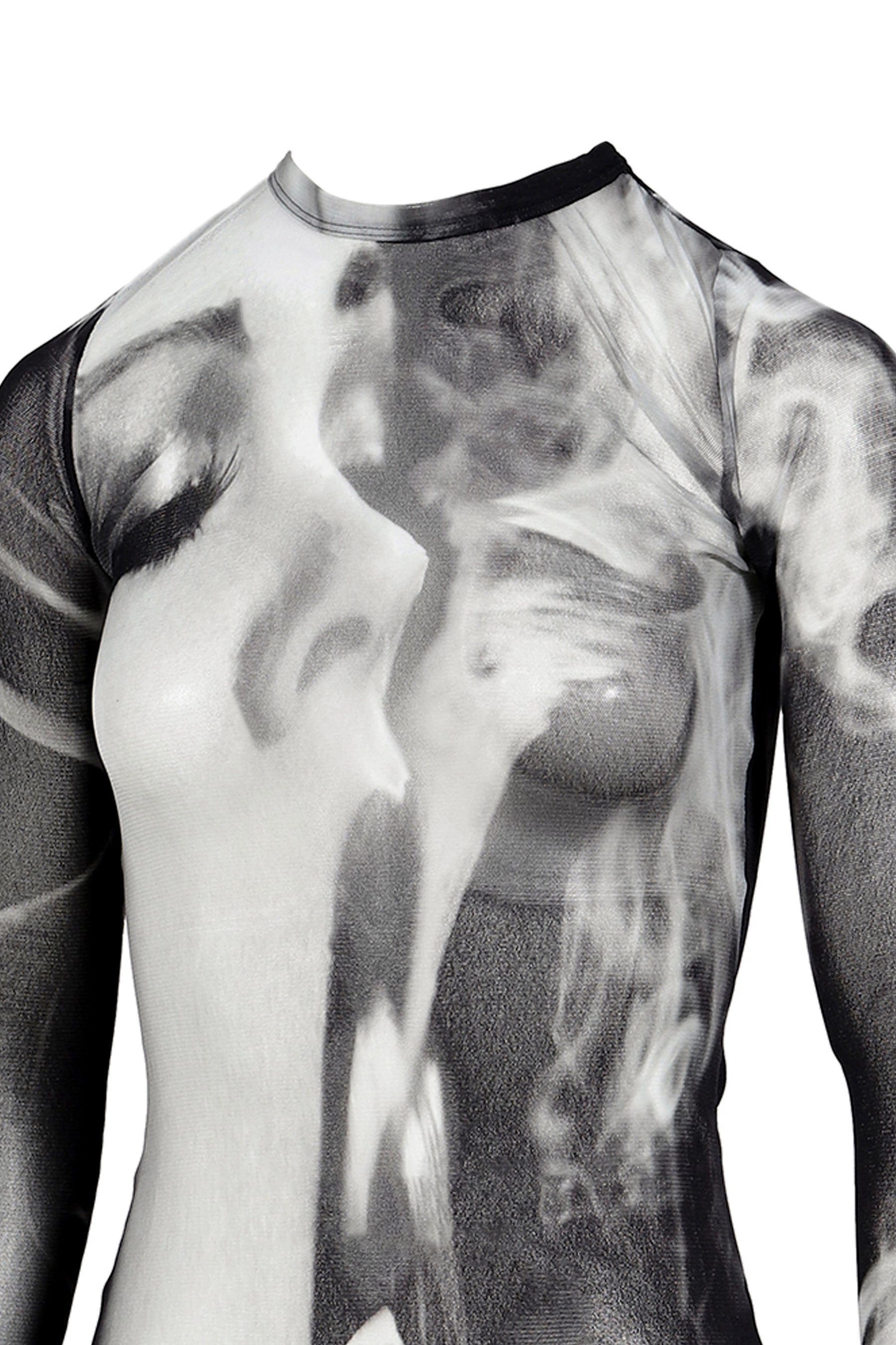 MESH LONG SLEEVES TOP PRINTED "SMOKING WOMEN" / BLK GRY WHT