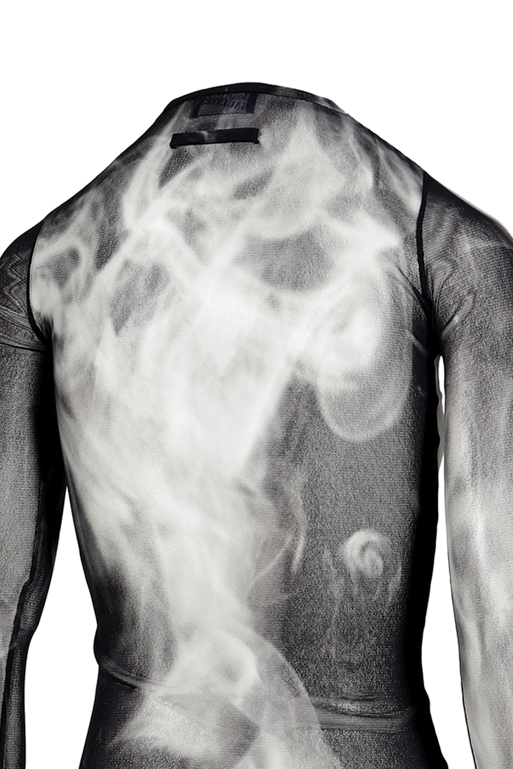 MESH LONG SLEEVES TOP PRINTED "SMOKING WOMEN" / BLK GRY WHT