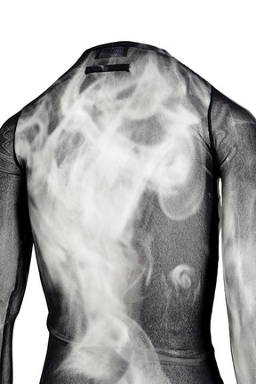 MESH LONG SLEEVES TOP PRINTED "SMOKING WOMEN" / BLK GRY WHT