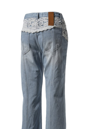 DENIM PANTS WITH LACE / LT. BLU