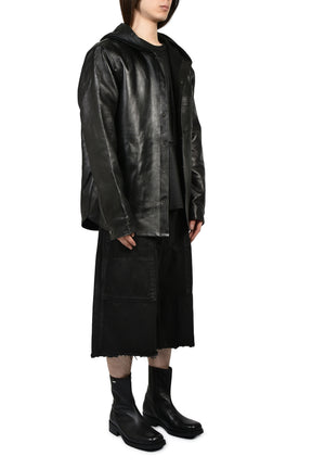 LEATHER HOODED SHIRT / BLK