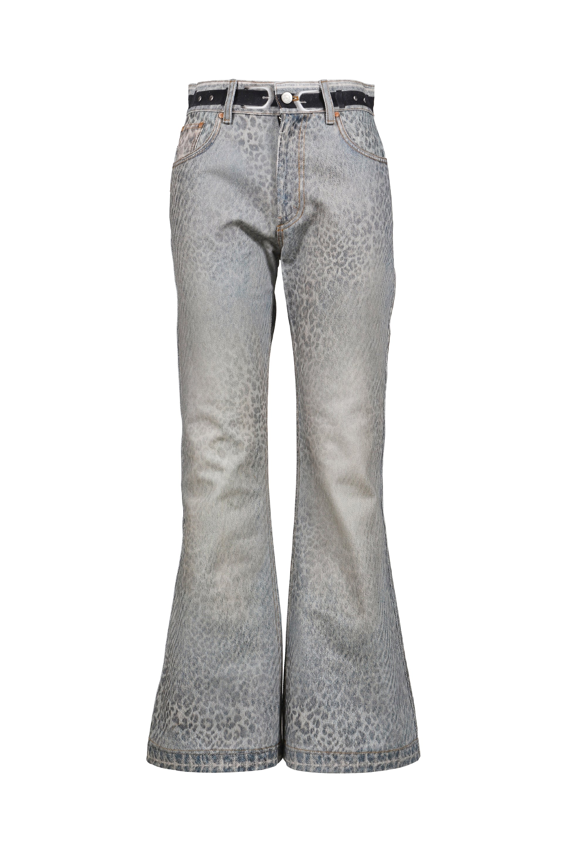 LEOPARD FADE DENIM PRINTED BOOTSCUT JEANS / BLU