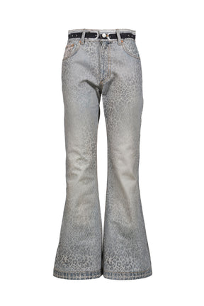 LEOPARD FADE DENIM PRINTED BOOTSCUT JEANS / BLU