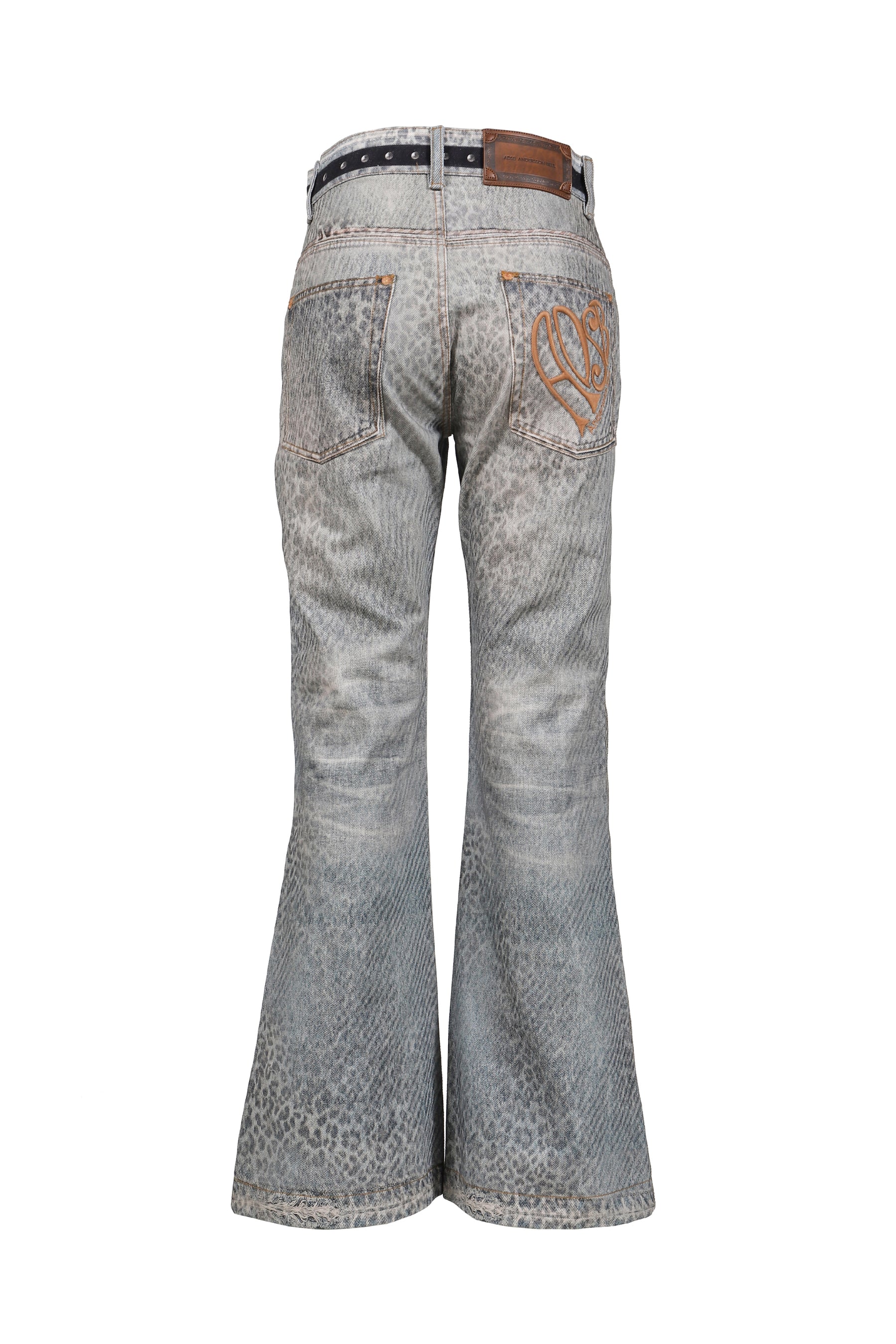 LEOPARD FADE DENIM PRINTED BOOTSCUT JEANS / BLU