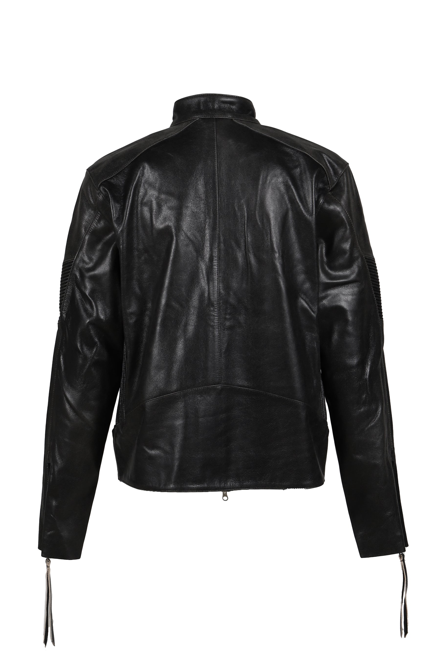 EMBOSSED LEATHER BIKER JACKET / BLK