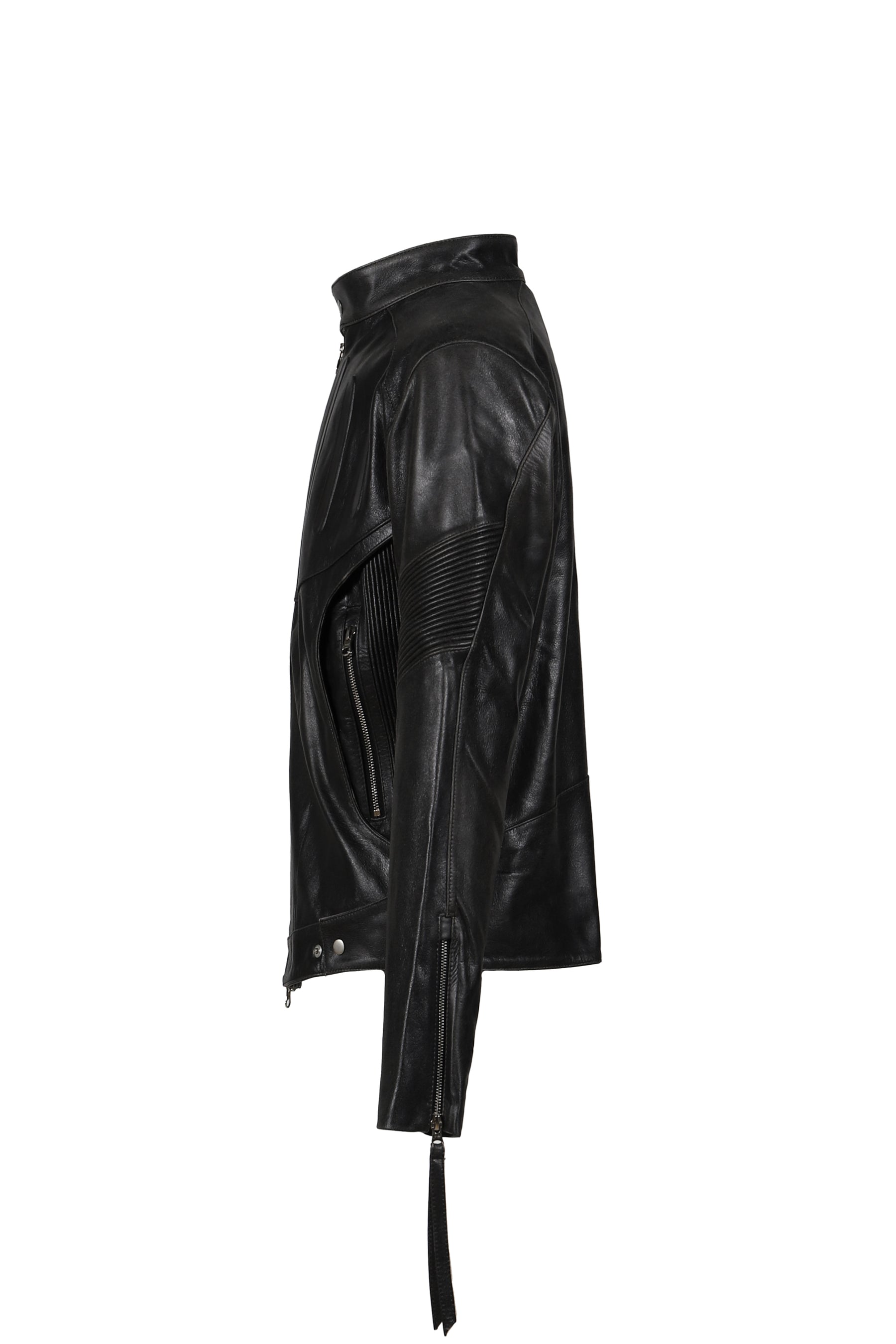 EMBOSSED LEATHER BIKER JACKET / BLK