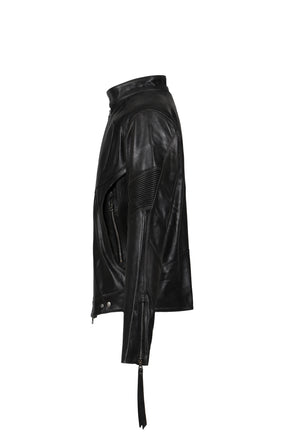 EMBOSSED LEATHER BIKER JACKET / BLK