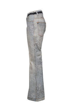 LEOPARD FADE DENIM PRINTED BOOTSCUT JEANS / BLU