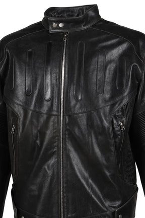 EMBOSSED LEATHER BIKER JACKET / BLK