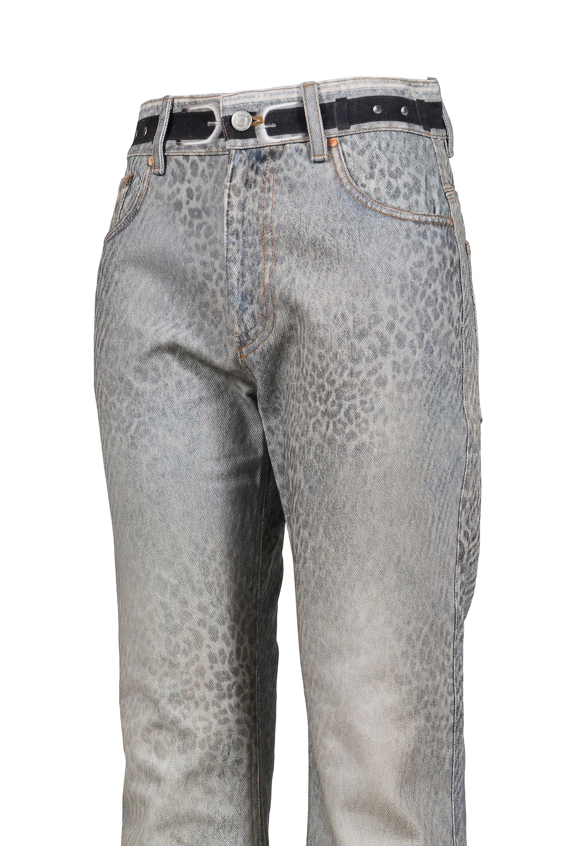 LEOPARD FADE DENIM PRINTED BOOTSCUT JEANS / BLU