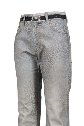 LEOPARD FADE DENIM PRINTED BOOTSCUT JEANS / BLU