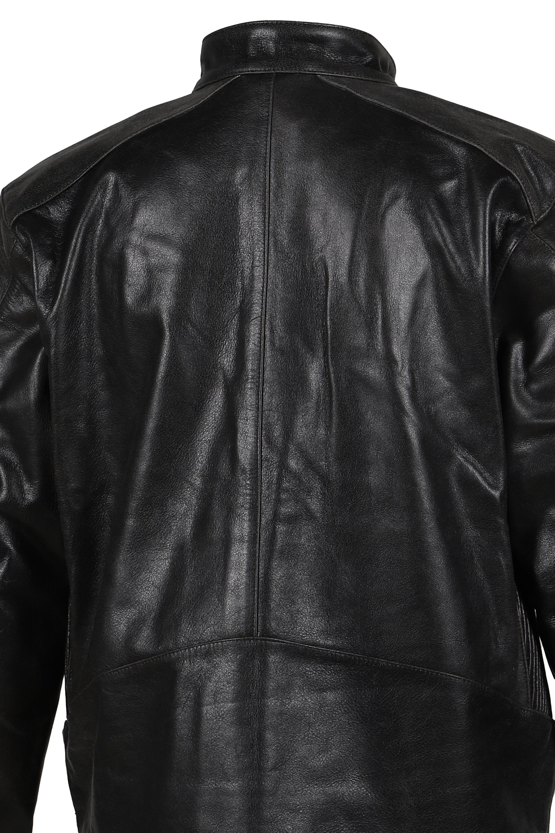 EMBOSSED LEATHER BIKER JACKET / BLK