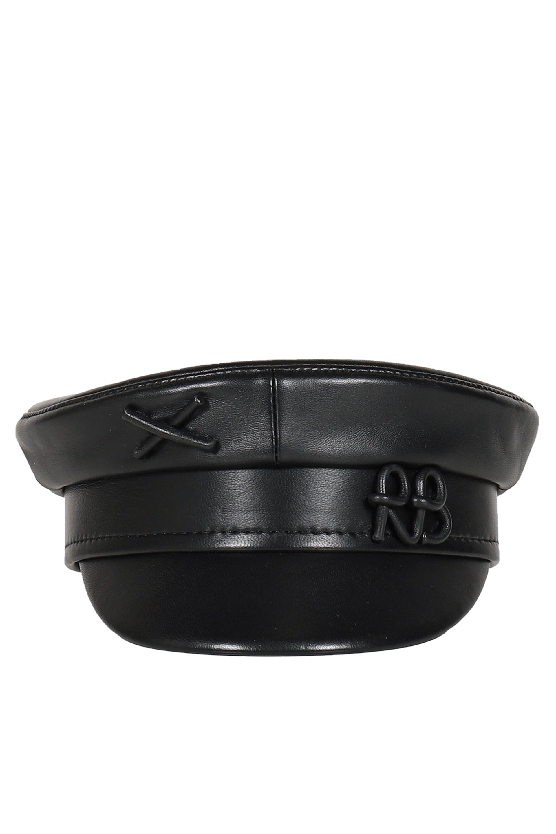 LOGO-EMBELLISHED LEATHER BAKER BOY CAP / BLK