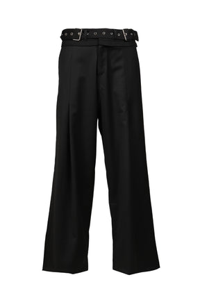 DOUBLE-BELT PLEATED TROUSERS / BLK