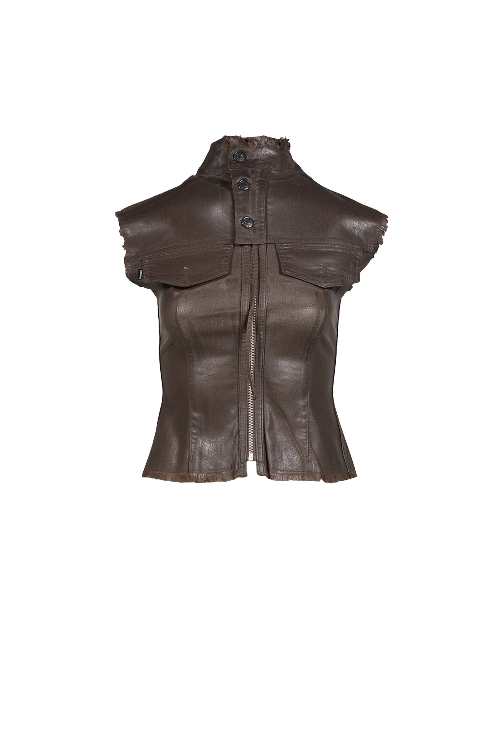 GLAZED DENIM ZIP TOP / BRW