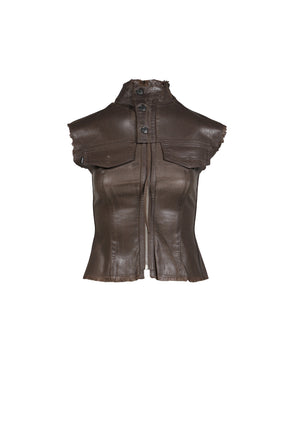 GLAZED DENIM ZIP TOP / BRW