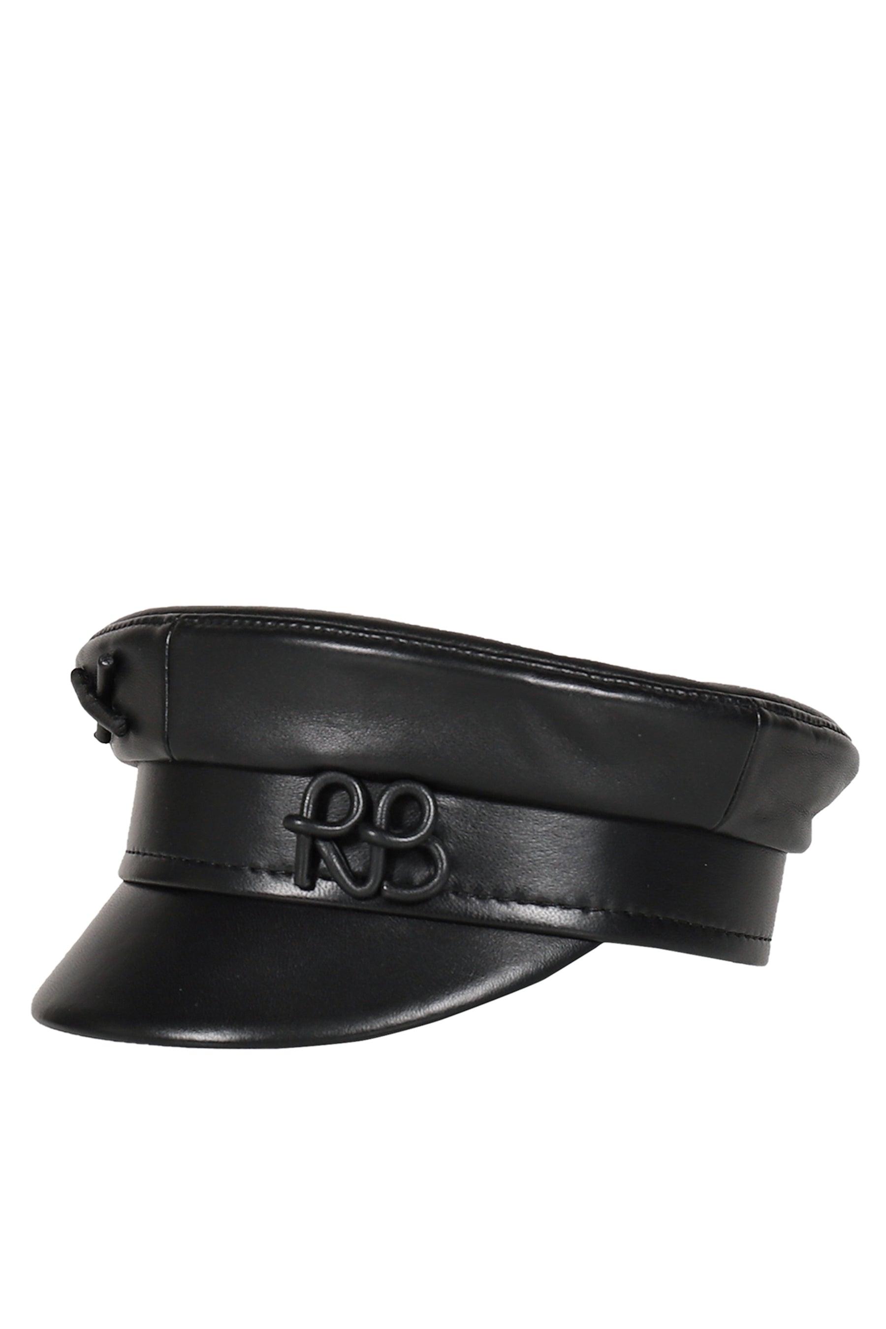 LOGO-EMBELLISHED LEATHER BAKER BOY CAP / BLK
