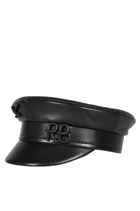 LOGO-EMBELLISHED LEATHER BAKER BOY CAP / BLK