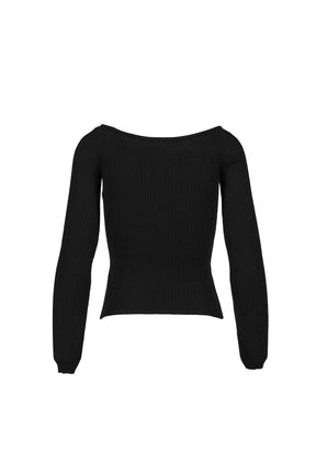 OFF SHOULDER RIB KNIT TOP / BLK