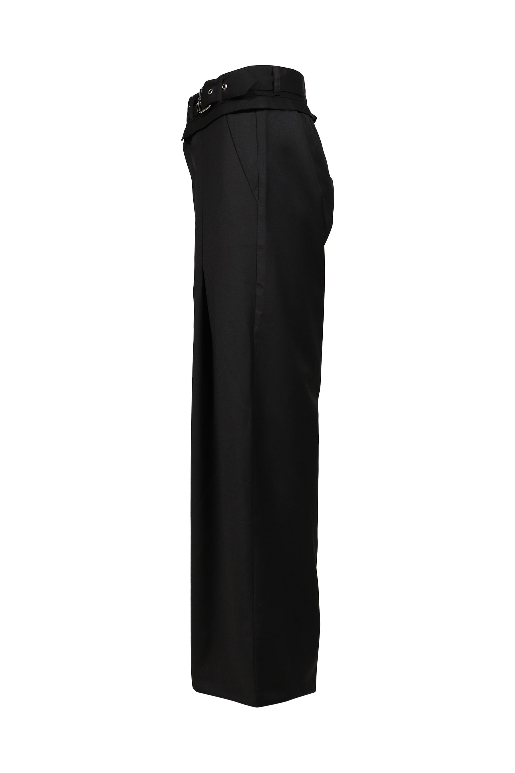 DOUBLE-BELT PLEATED TROUSERS / BLK