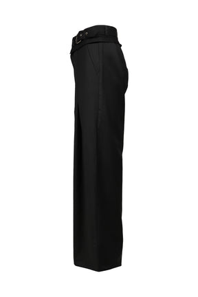 DOUBLE-BELT PLEATED TROUSERS / BLK