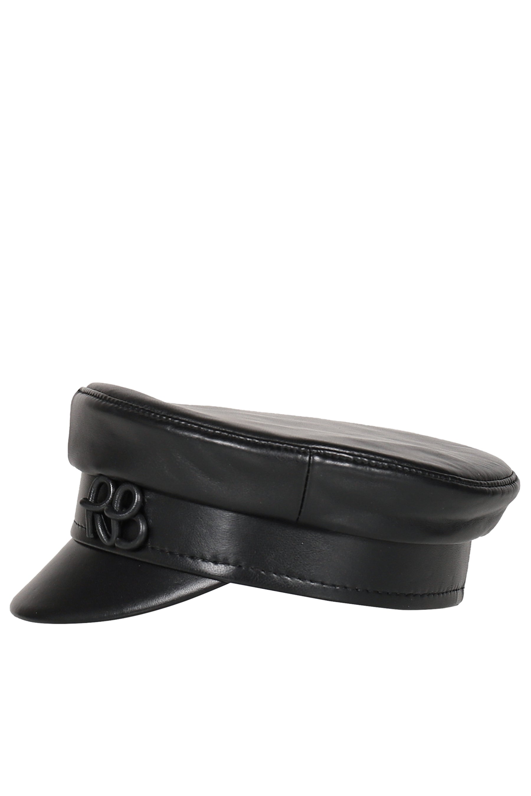 LOGO-EMBELLISHED LEATHER BAKER BOY CAP / BLK